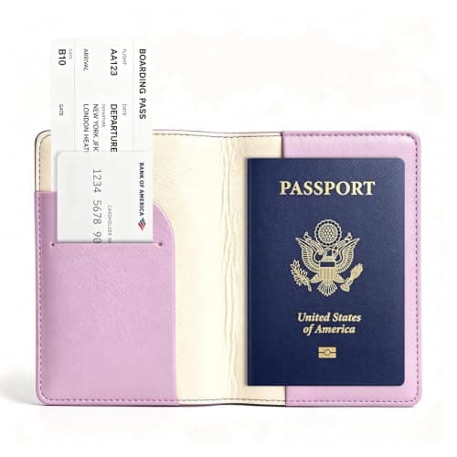 Pebipoo Passport Holder Travel Wallet,Boarding Pass and ID Card Leather Passport Wallet for Women and Men (Purple) — view 3