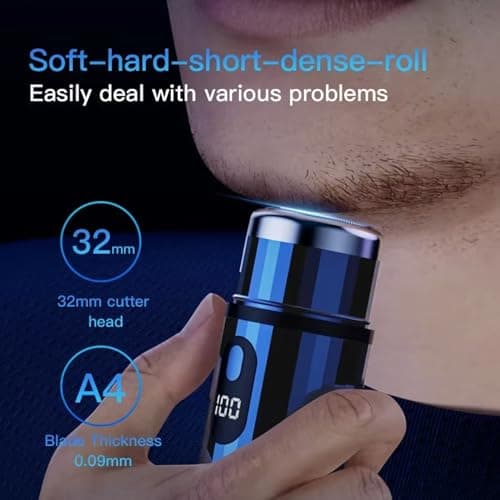 Mini Electric Shaver for Men Women, USB-C Rechargeable Capsule Razor with Wet and Dry Shaving, Portable Shaver with Digital Display, Cordless Compact Shaver for Travel Home Business Trip (Blue) — view 5