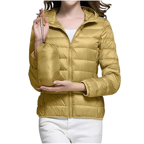 Mrat Women's Down Jacket Lightweight Hood Puffer Jacket Packable Down Feather Casual Loose Quilted Ladies Solid Color Padded Jackets Bubble Overcoats Winter Warm Outwear