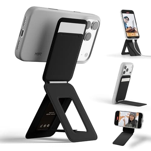 MOFT Phone Tripod Wallet for iPhone, Mulit-Angles, Lightweight & Portable Phone Stand, MOVAS Vegan Leather Magnetic Wallet, Strong Magnets, NFC Card Holder,Travel Essential, Jet Black (With Card Slot)