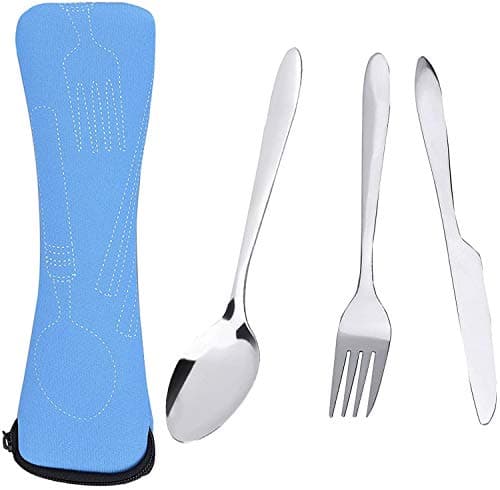 Prettyui Silverware Cutlery Set Stainless Steel with Organizer Bag Travel Camping Flatware Dinnerware Tableware Kit with Storage Lunch Box for Picnic School Knife Fork Spoon Set Blue Case（3 Pack） — view 2