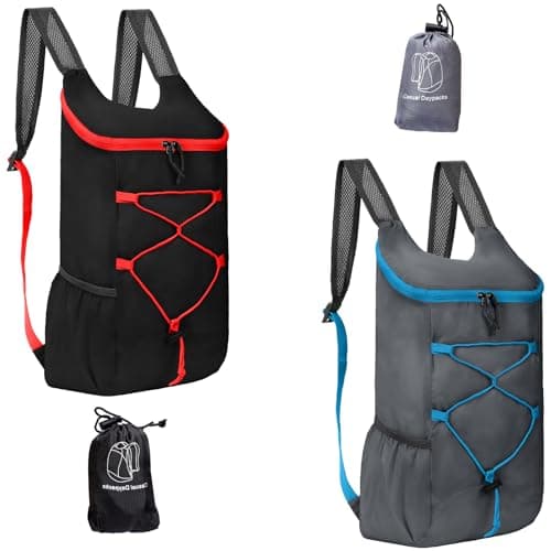 InfiniZer 2 Pcs Ultra Lightweight Foldable Backpacks Water Resistant Packable Rucksacks Hiking Daypacks for Women Men Outdoor Travelling Camping Biking Cycling Walking (Black 1+Grey 1)