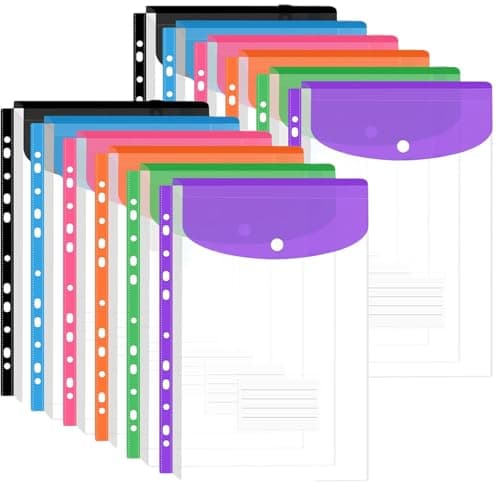 Plastic Wallets Punched Pockets A4 with Button 12 Pack