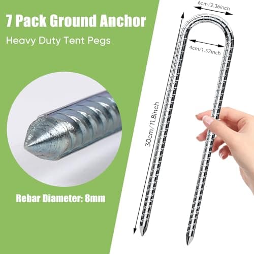AVOFOREST 7 Pack Tent Pegs Metal Heavy Duty,12 Inch Ground Pegs,Galvanised Steel U Shaped Trampoline Pegs Ground Anchor Pegs for Outdoor Camping,Trampoline,Swing,Canopies — view 2