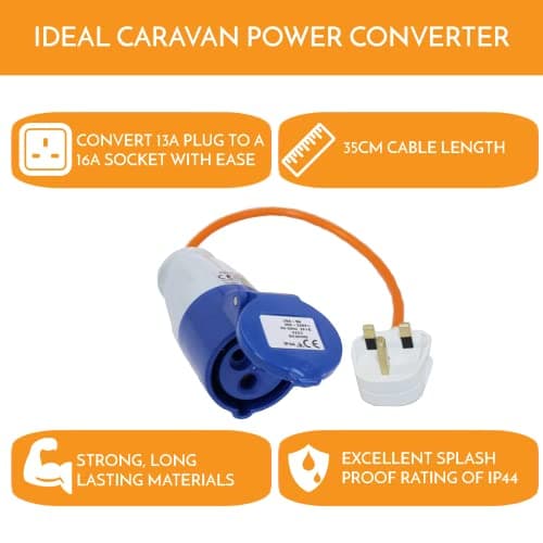 Xtremeauto 16amp to 13amp Adapter Caravan Hook Up Cable 240V 3 Pin UK Electric Hook Up For Camping, Caravan, Campervan Mains To UK Plugs Orange — view 2