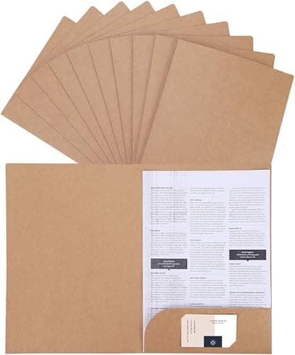 10Pcs A4 Kraft File Folders Foolscap Square Cut Folders Office Insert Presentation Document Folder Holder Reports Project Folders Portfolio Paperwork Organiser with Cards Slot for Office School Travel — view 4