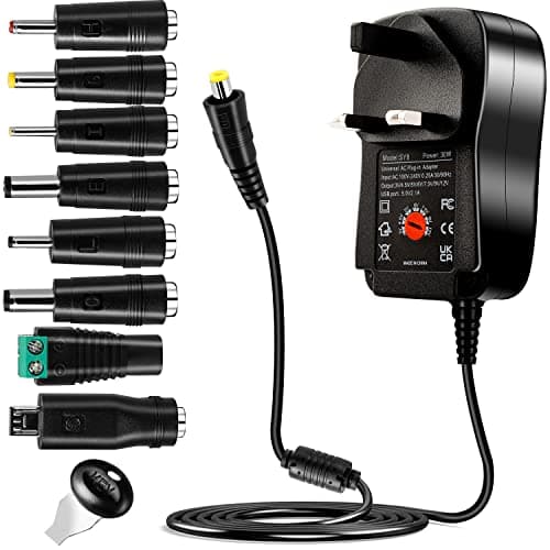 Universal AC to DC Power Adapter - Multi Output Voltages 3V 4.5V 5V 6V 7.5V 9V 12V Switching Power Supply with 8 Selectable Adapter Plugs for Routers Speakers Household Electronic