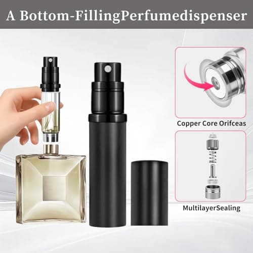 szyanlai Portable Perfume Atomiser Refillable - 5ml Empty Travel Perfume Bottle, Nano Mist, Leaking Proof, Bottom Pump without Funnel, Luxurious Mini women and men (Black) — view 3