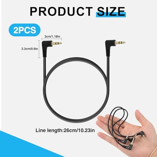 2PCS Short 3.5mm Right Angle Cable, 90 Degree Mini Jack to Mini Jack Cable 0.3m, Gold-Plated 3.5 Male to Male Lead for Headphones, Car Stereo, Speaker, Audio Cables for Quality Sound Connection — view 2