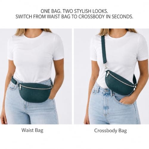 Woodland Leathers Cross Body Bag for Women Genuine Italian Leather Cross Over and Bumbags for ladies, Convertible Crossbody Sling Bag leather Belt Bag for Women with Adjustable Strap (Dark Teal) — view 4