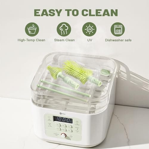 Baby Bottle Brushes for Cleaning Baby Bottle Cleaner Brush Travel Steriliser for Baby Travel Essentials with Silicone Bottle/Nipple/Straw Brush Soap Dispenser Drying Rack (Green) — view 5
