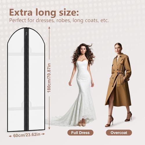 AMFUN 2 PCS Dress Bag,Full Length Travel Suit Bag with Zipper, Dust-proof Clothes Covers Protector Bags,Gown Garment Bag for Long Dresses, 180×60 cm (White) — view 4
