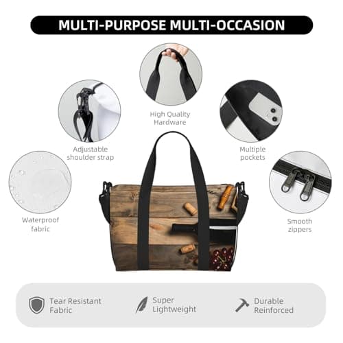 Wine Bottle Corks Grapes Travel Duffel Bag,Sports Gym Yoga Duffel Bag Weekender Overnight Totes Bag Compartment — view 3