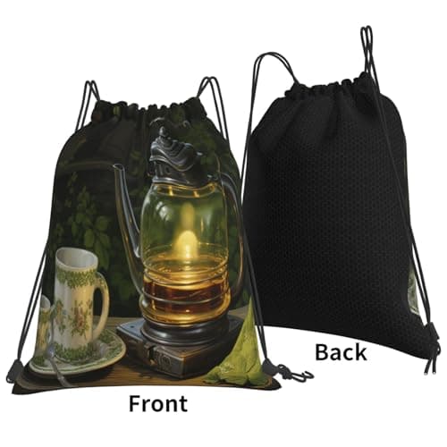 OIBNKCN Quiet tea set Drawstring Gym Bags Durable Mesh and Canvas Design, suitable Fitness, Yoga, Travel, and More — view 3