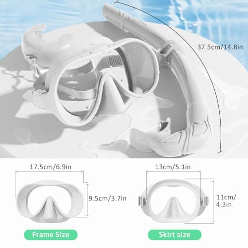 HINATAA Snorkel Set Adults, Fashionable Macaron Colors Frameless Snorkeling Mask, Ultra Wide View Anti-Fog Snorkel Mask Set, Portable Professional Diving Snorkeling Set (White) — view 6