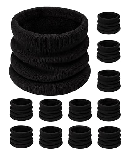 Winter Neck Gaiter, 12 Pack, Fleece Lined Interior Warm Cold Weather Scarf Wrap Gift, Mens Womens Unisex - Black - One size