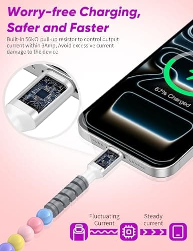 ACOCOBUY USB C to USB C Cable 2m Cute Beaded Phone Charger Cable Colorful — view 5