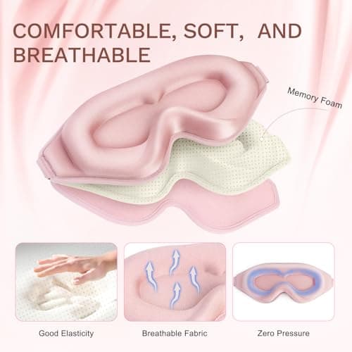 FlyCoco 99% Fully Block Out Light Eye Sleep Mask, 3D Deep Contoured Eyes Cover Zero Pressure, Long Lash Extension Eyes Mask with Adjustable Straps for Sleeping Travel Home Nap Rest Women Men (Pink) — view 3