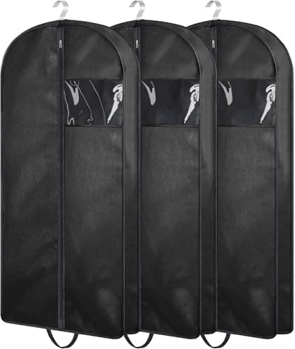 MISSLO 3 Packs Hanging Garment Bags for Clothes, 109CM Suit Bag Carriers for Women Men Suit Covers with Handle for Dresses, Coats Storage and Travel, Black