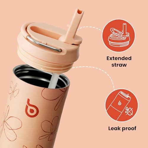 Bottle Bottle Insulated Water Bottle 700ml(24oz) with Straw and Lid Stainless Steel Sports Travel Gym Water Bottles Metal Drink Flask with Handle for Man and Women (Petal Passion) — view 3