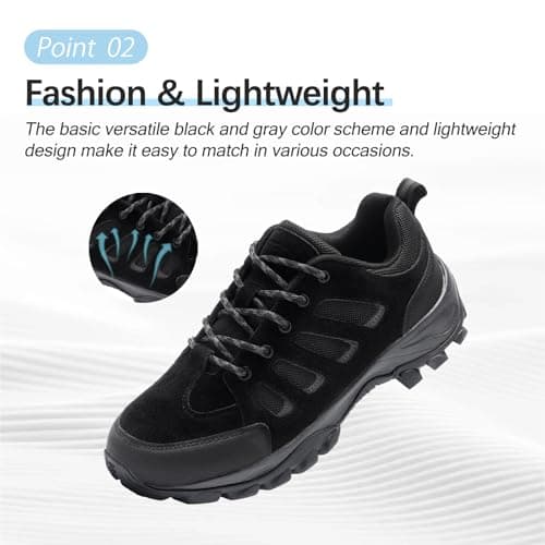 TRAILBLITZ Walking Shoes Mens Lightweight Non Slip Comfortable Hiking Boots Climbing Trekking Outdoor Camping Trainers Mesh Lining Casual Men's Lace-Ups (7 Man,Black) — view 3