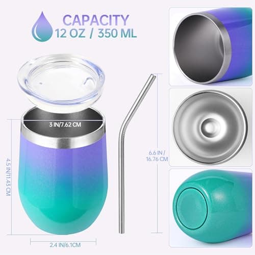 Volhoply 12oz Stainless Steel Wine Tumbler with Lid Bulk 4 Pack,350ml Double Wall Vacuum Stemless Wine Glasses,Metal Travel Coffee Mug with Straw,Insulated Cup Gifts for Christmas（Assorted,4 Set） — view 2