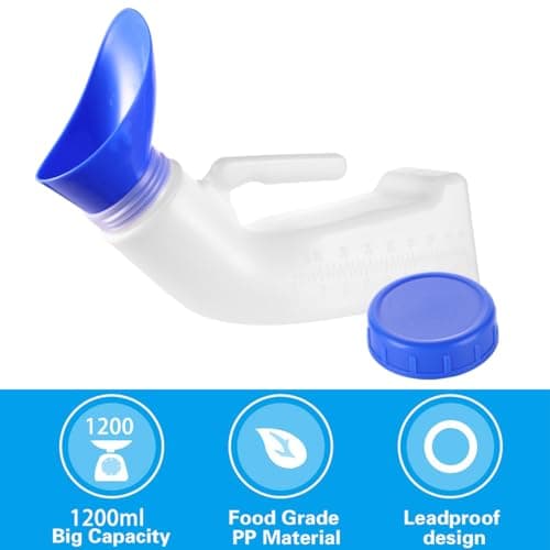 Unisex Urinals Urine Bottles for Men and Women Portable Emergency Urinal Toilet with Lid & Accessory Funnel Spill Proof for Car, Travel, Elderly & Incontinence 1 Pack 1200ML — view 4