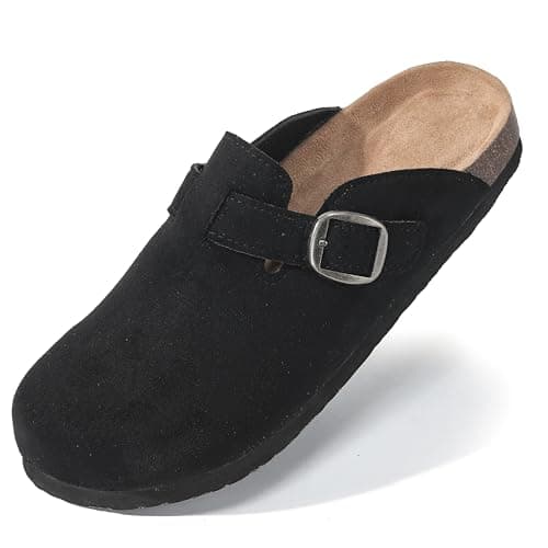 Polar Women’s Slip-On Clogs with Cork Footbed, Faux Suede Upper and Adjustable Strap, Comfortable Indoor Outdoor Casual Shoes - Black 7 UK — view 2