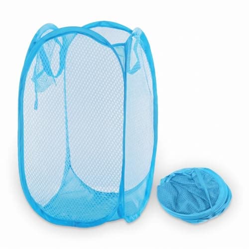HOMESHOPA Laundry Baskets Pop Up Mesh Washing Bag, Blue Foldable Dirty Clothes Baskets with Handles&Side Pocket, Collapsible Toy Tidy Storage Organiser, Great for Kids Room, College Dorm Travel