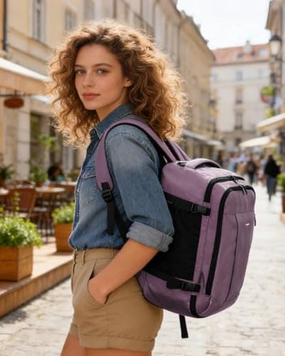 ECOHUB Ryanair Cabin Bag 40x20x25 Underseat Travel Bag 9 Pockets Hand Luggage Backpack Recycled PET Eco Friendly Rucksack for Women & Men Carry on Bag with USB Port, 20L, Pink — view 3