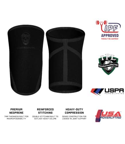 Gymreapers Knee Sleeves (1 Pair) Gym Bag - IPF Approved - Knee Sleeve & Compression Brace for Squats, Fitness, Weightlifting, and Powerlifting 7MM Sleeve Pair - For Men & Women (Black/Black, L) — view 3