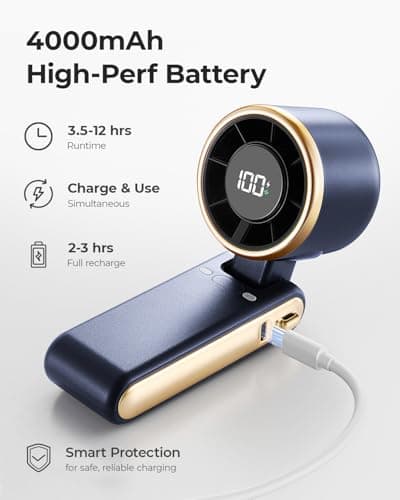 Bearwind Portable Handheld Turbo Fan, 5-Speed High Airflow, 4000mAh Battery — view 5