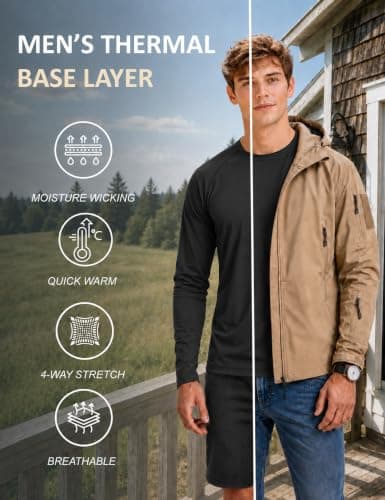 TACVASEN Men's Thermal Top Fleece Base Layer Long Sleeve Top Black, M — view 5