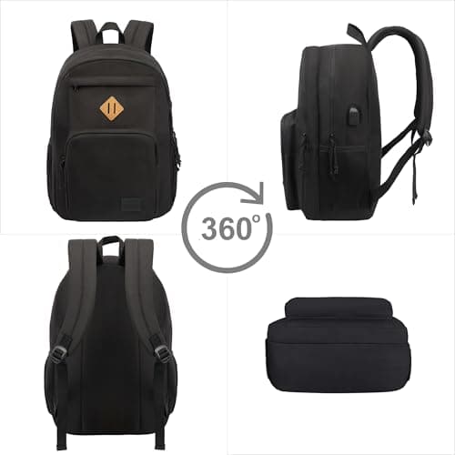 KEOFID Classic Travel backpack for Men and Women, Anti theft Laptop backpack with USB Charging Port for College, Business(Black) — view 5