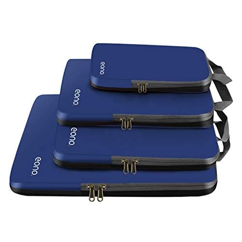 Eono Compression Packing Cubes, Luggage Organiser Set, Extensible Suitcase Organiser, Packing Organisers for Suitcases, Packing Cubes for Travel or Home Storage - Navy, 4 Set
