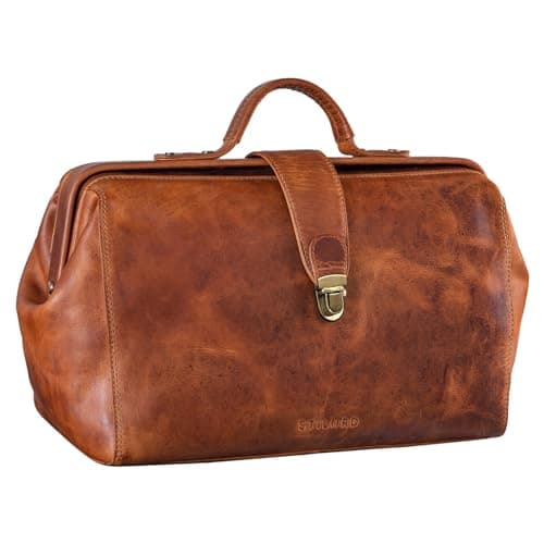 STILORD "Percy" Doctor's Bag Leather Vintage Doctor's Case Medical Bag Business Handbag House Call Genuine Leather Colour:Kara - Cognac