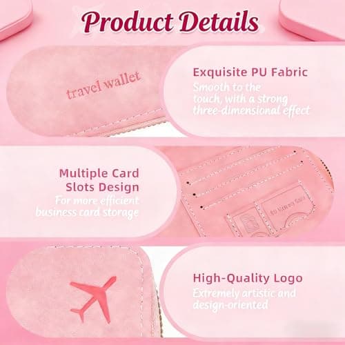 MUU RFID Blocking Travel Wallet Passport Holder, Pink PU Leather Document Organiser with Zipped Closure and Wrist Strap — view 2