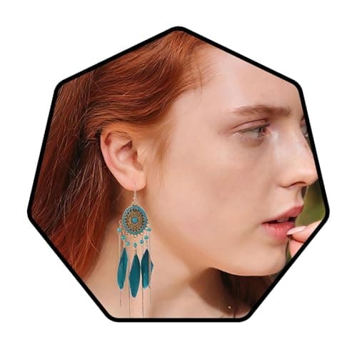 Bohend Boho Feather Tassel Earrings Gold Long Turquoise Earring Bohemia Travel Beach Bead Chain Ear Accessories for Women and Girls (Blue)