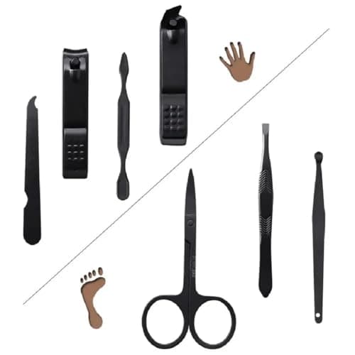 Manicure Set, Portable Nail Clippers & Eyebrow Grooming Kit, Nail Care Tools, Pedicure Tools, Grooming Tools for Travel & Home, Gift for Men, Women, Friends and Parents (7 pieces) (Black & Red) — view 5
