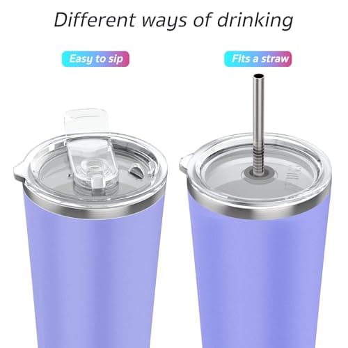 THILY Tumbler Stainless Steel Travel Mug 780 ml Triple-Insulated Coffee Cup with 2 Lids and Straws, Reusable, Powder Coated, Splash-Proof, Keep Ice Drinks Cold, Lavender — view 2
