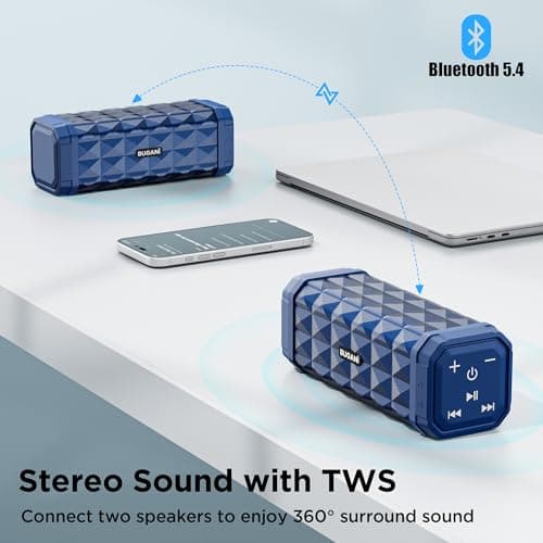 BUGANI Bluetooth Speaker,Portable Wireless Speaker,Louder Volume,Stereo Sound,24H Playtime, Bluetooth 5.4,100ft Wireless Range,Built-in Mic,IPX5 Waterproof Speakers for Home,Outdoor,Travel (Blue) — view 2