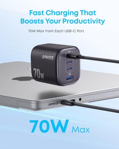 Anker Zolo 70W Fast usb c Charger, 4-Port Folable Laptop Adapter Plug — view 2
