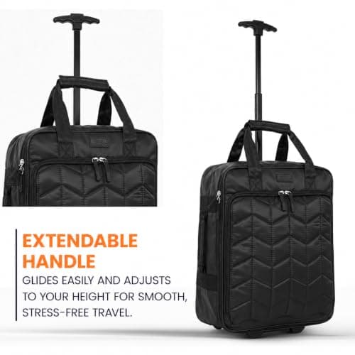 Bordlite EasyJet Underseat Cabin Bag 45x36x20cm – Wheeled Travel Holdall with Trolley Handle – Lightweight Polyester Soft Shell Carry On Luggage – Fits EasyJet Free Bag Allowance - Black — view 6
