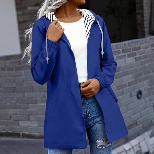 Gkojhj Lightweight Waterproof Jacket Womens, Casual Outdoor Raincoats with Hood, Breathable Zip Up Softshell Jackets with Pockets,Windbreaker Jacket Women-1 — view 2