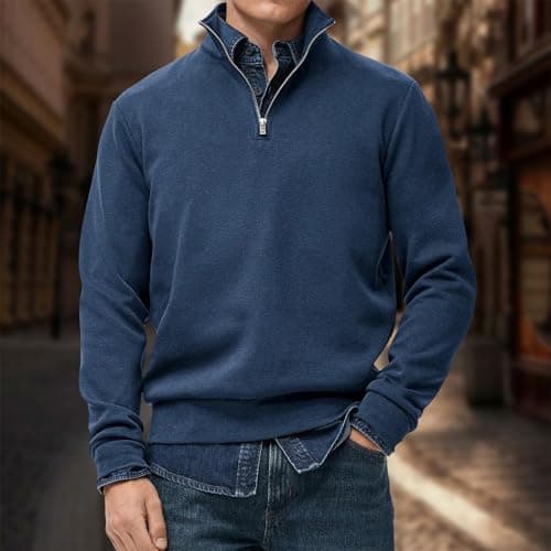 Men's Jumpers Quarter Zip Pullover Men Casual Fleece Mock Neck Sweatshirt — view 2