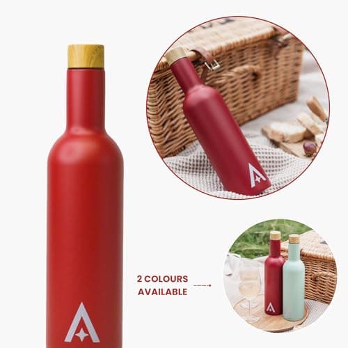 Insulated Travel Wine Bottle/Thermal Bottle Flask for Hot or Cold Drinks / 750ml Stainless Steel Screw Top (Red) — view 2