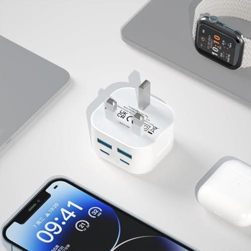 USB C Charger Plug,2Pack 40W USBC Fast Charge Plugs 4-Port Multi USB Plug UK Charging Compatible with iPhone17 16 16e 15 14 13 12 Pro Max Plus iPad,Multiport USC Wall Power Type C Mains Head — view 6