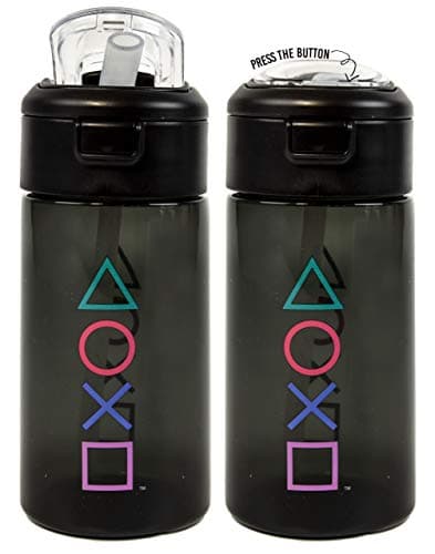 PlayStation Water Bottle & Keychain Gift For Adults & Kids | Gaming Sports Drink 18oz | Boy & Girl Gamer Present | Black Waterproof & Straw Drinking Cup — view 4