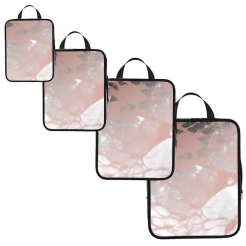 Marble Color Rose Gold Compression Packing Cubes 4 Set, Travel Organiser Bags with Double Zippers for Suitcase Luggage Backpack — view 2