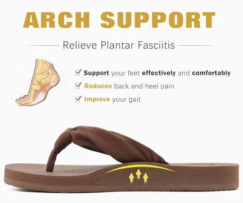 KuaiLu Flip Flops Women Fabric Arch Support Sandals Beach Thong Brown 6 — view 4